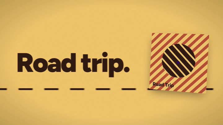Road trip mood card with a moving dashed road