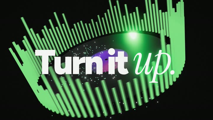 Turn it up headline over a 3D equaliser